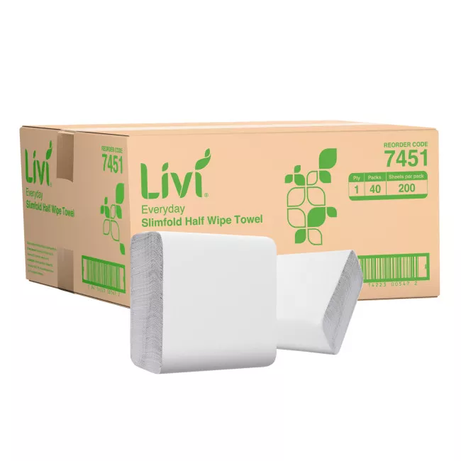 7451 Livi Everyday Slimfold Half Wipe Towel Ctn 8000