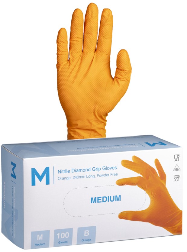 MPH29440 Nitrile Diamond Grip Orange Gloves Medium